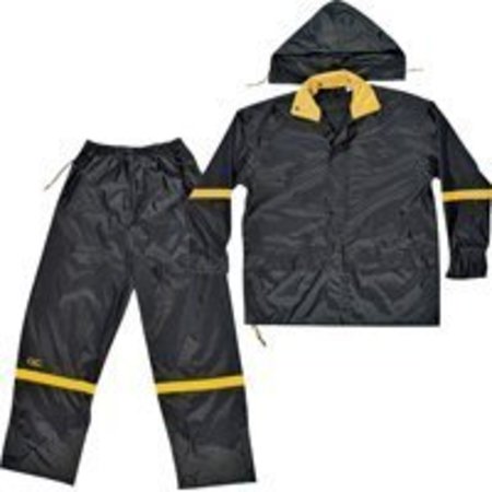 CLC WORK GEAR CLC R1032X Rain Suit, 2XL, 190T Nylon, Black/Yellow, Detachable Collar, Zipper Closure R1032X